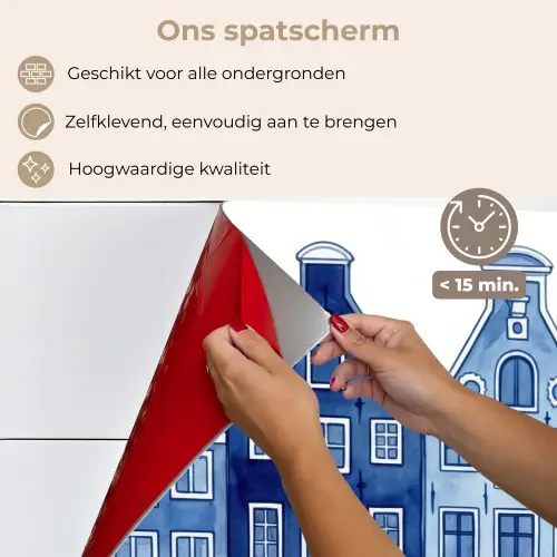 Aquarel - Grachtenpanden - Delfts - Blauw keuken achterwand spatscherm klein -spatscherm_NL
