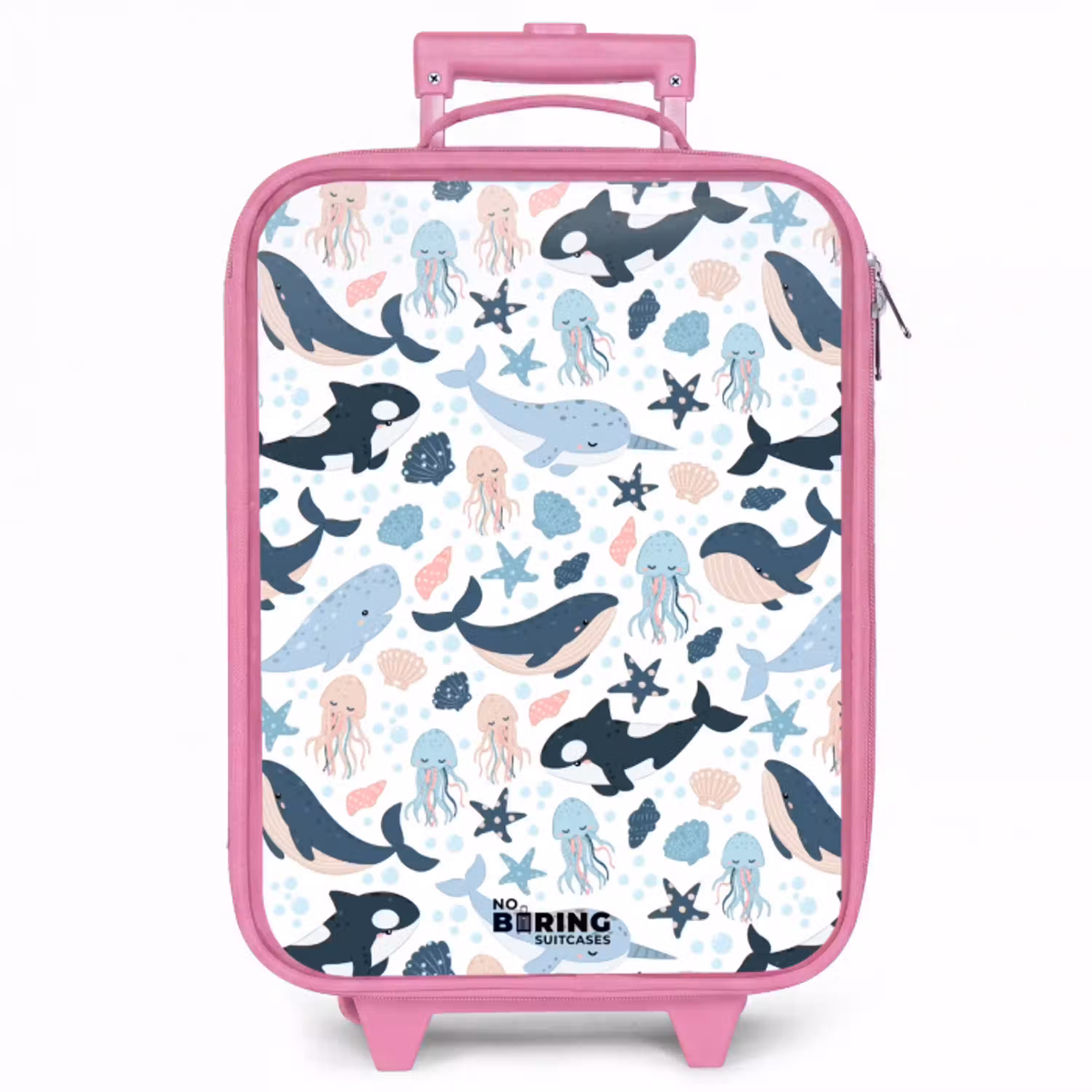 Zeedierenpatroon met walvissen, kwallen en orka's Kinderkoffer - Roze klein -zzz_website3d