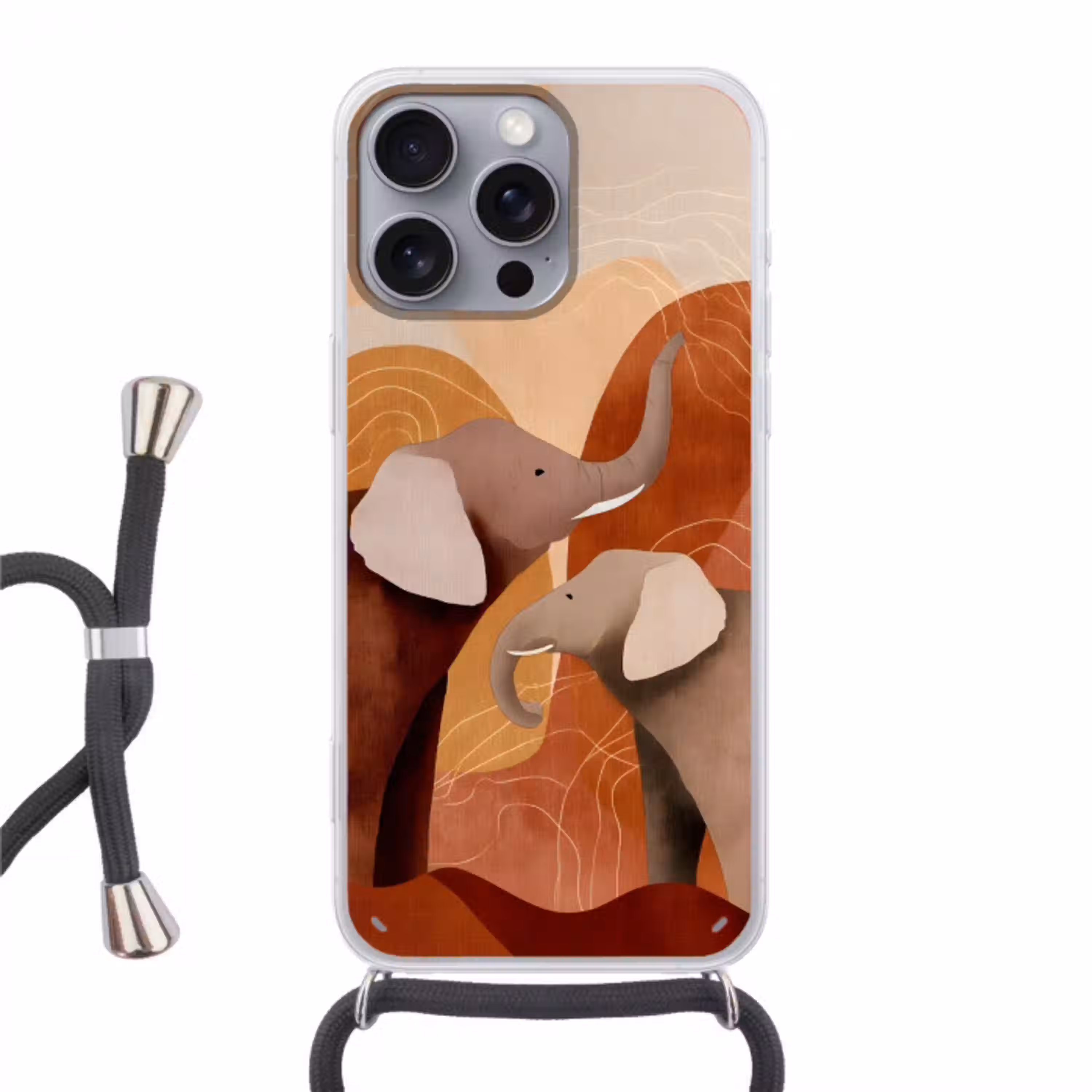 Olifanten - Oranje - Abstract Hoesje iPhone 16 Pro Max met koord klein -3d