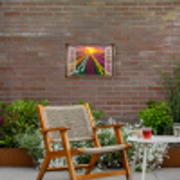 Doorkijk - Bloemen - Tulpen - Kleurrijk - Zonsondergang Tuinposter op houten frame 2 cm dik klein -sfeer3