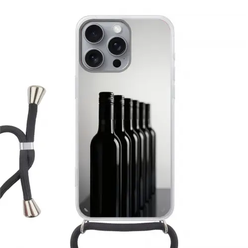 Wijnflessen - Zwart - Minimalistisch Hoesje iPhone 16 Pro Max met koord klein -3d