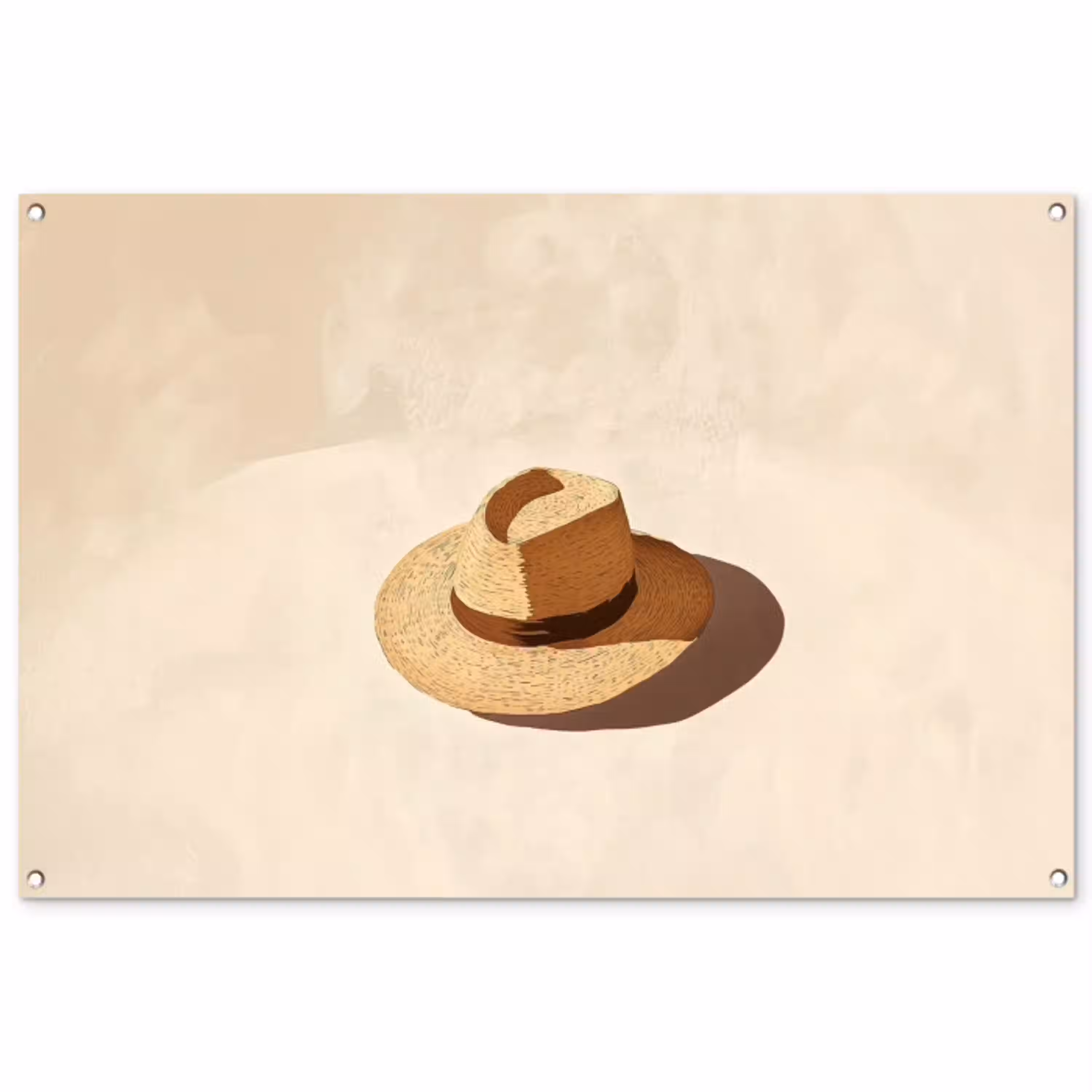 Hoed - Minimalistisch - Schaduw - Beige tuinposter los doek groot -3d