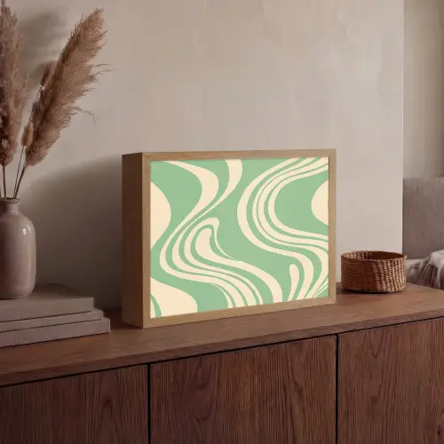 Golvende lijnen - Mintgroen - Dansende vormen Light Box met batterij (Wandlamp) middel -sfeer2
