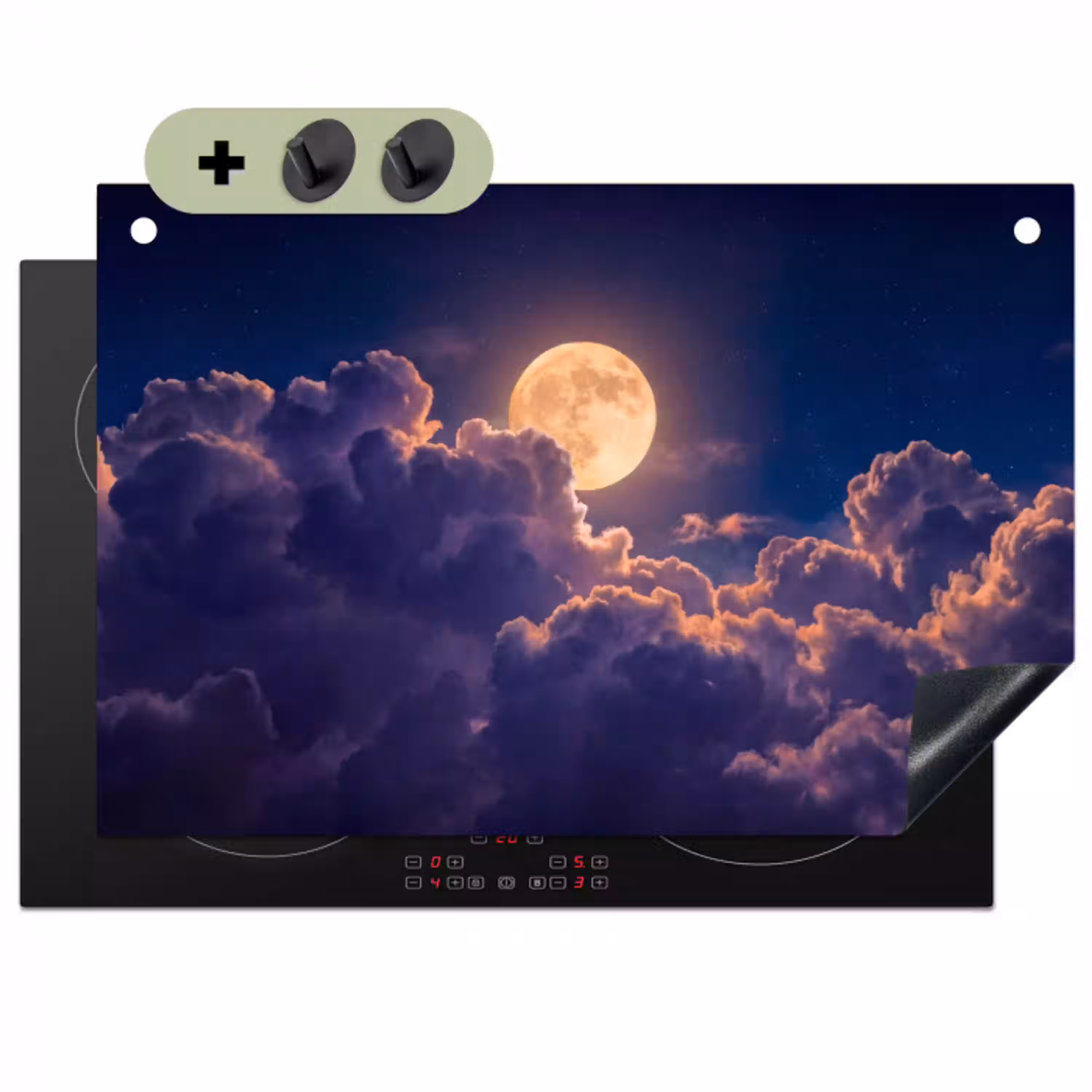 Maan - Wolken - Nacht - Oranje Inductie beschemer met haakjes klein -3d