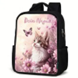 Kitten - Vlinders - Paars - Bloemen Rugzak - Zwart middel -schuin
