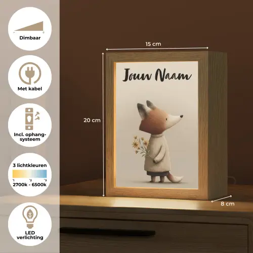 Vos - Gele bloemen - Minimalistisch Light Box met kabel (Kinderlampje) klein -USP_NL