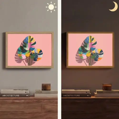Bladeren - Geschilderd - Vlakken - Kleurrijk Light Box met batterij (Wandlamp) middel -sfeer3