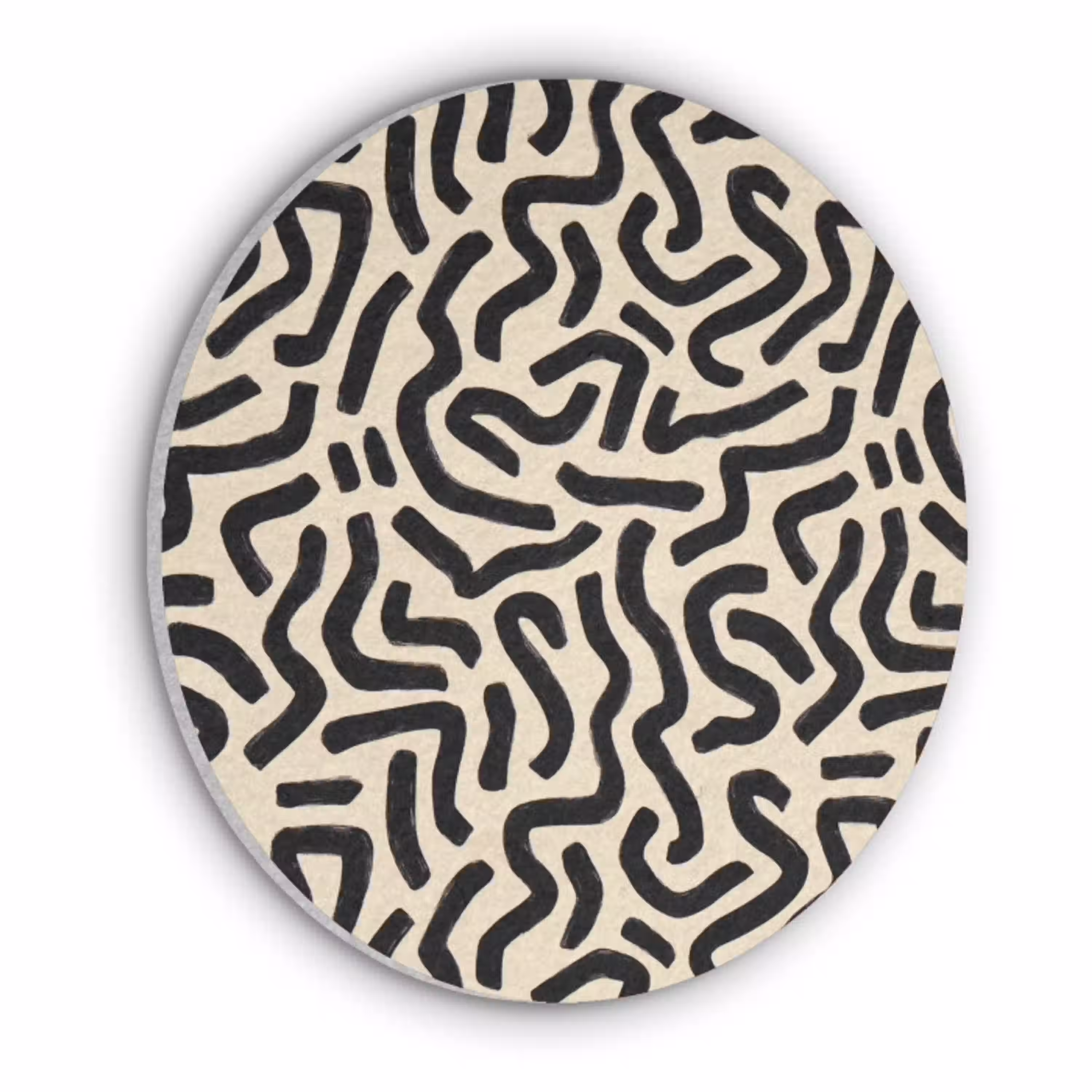 Abstract - Lijnen - Zwart Akoestische PET Vilt - Rond klein 838 -3d