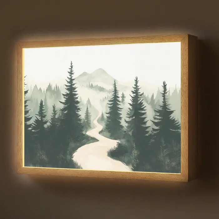 Pad - Bomen - Bos - Illustratie Light Box met batterij (Wandlamp) middel -z3d_website