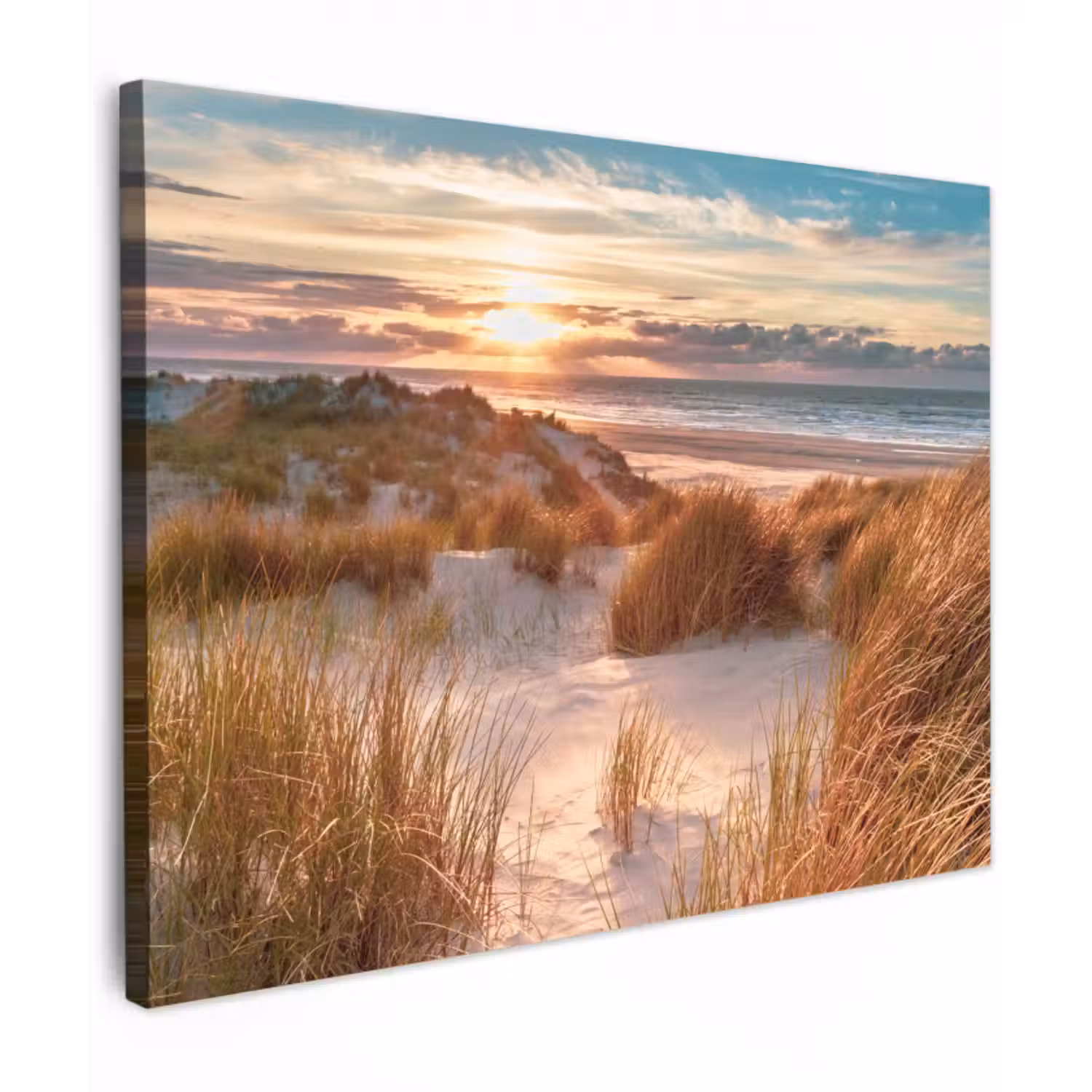 Leinwandbild - Düne - Pflanzen - Sonnenuntergang - Strand - Meer