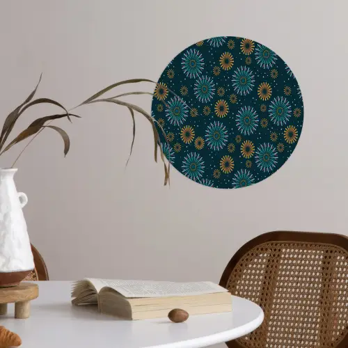 Blauw - Patroon - Retro Wandcirkel behangsticker klein 186 -sfeer3