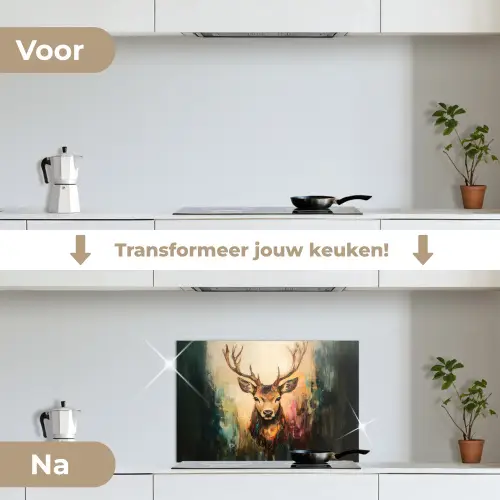 Hert - Geverfd - Gewei - Bruin keuken achterwand spatscherm klein -voor_na_NL
