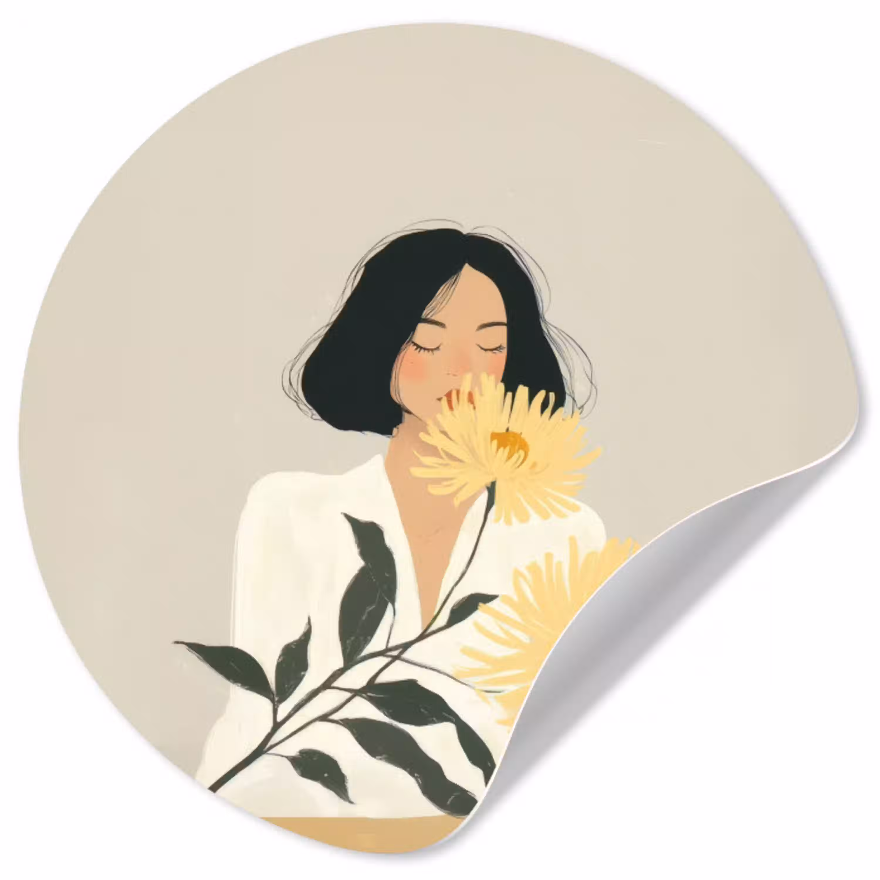 Vrouw - Bloem - Geel - Minimalistisch Wandcirkel behangsticker klein -3d