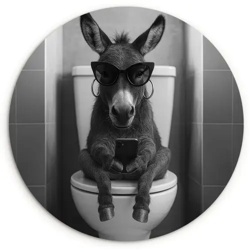 Ezel - Telefoon - Toilet - Zwart - Wit Wandcirkel kunststof plaat 5mm dik klein -3d