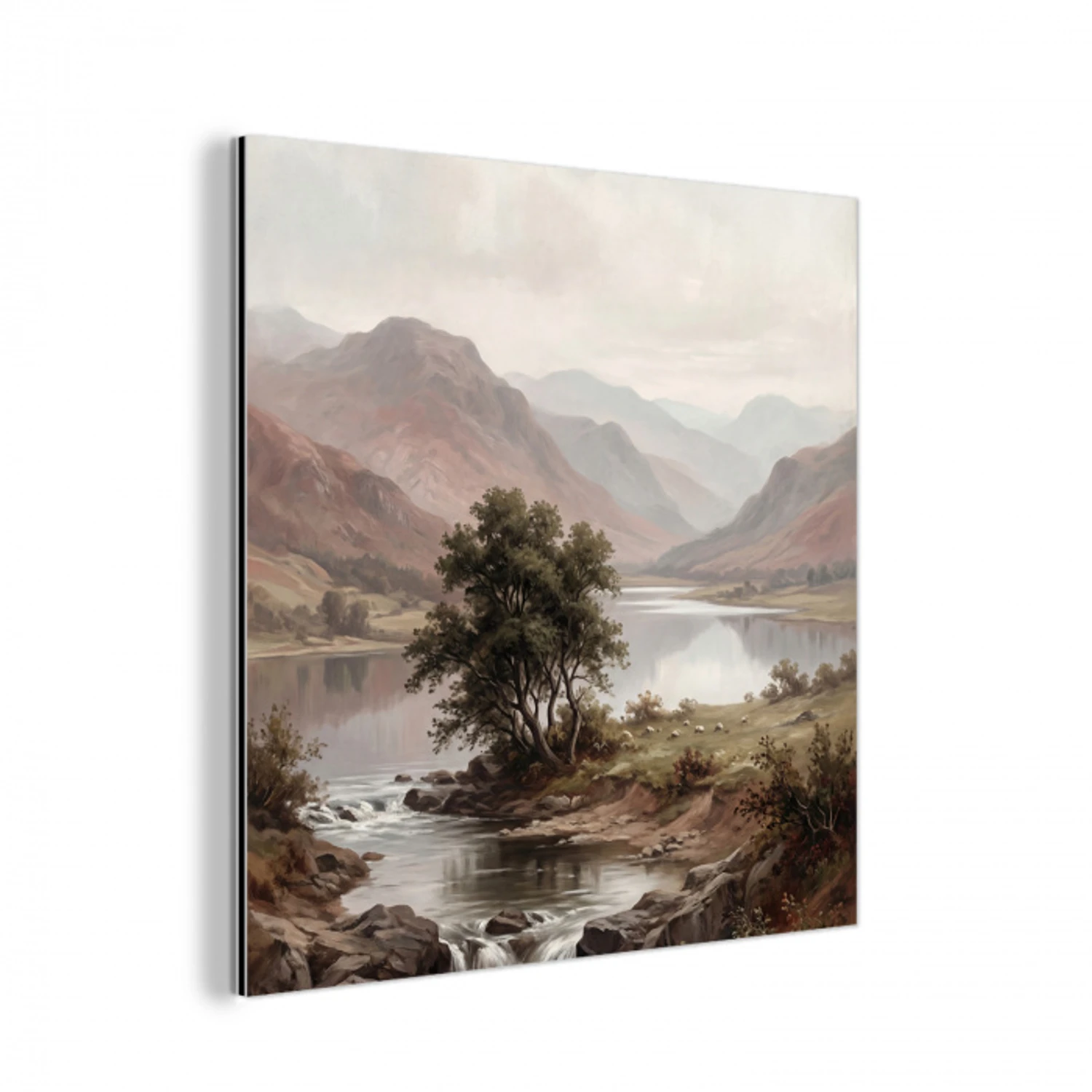 Berglandschap - Meer - Bergen - Vallei - Klassiek aluminium wit klein -3d