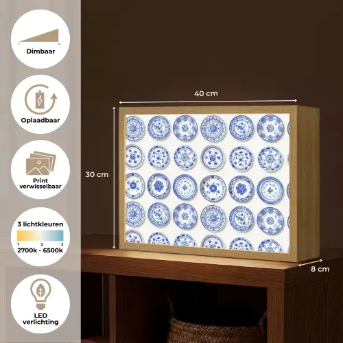 Borden - Bloemen - Patroon - Blauw Light Box met batterij (Wandlamp) middel 907 -USP_websiteoverzichtNL