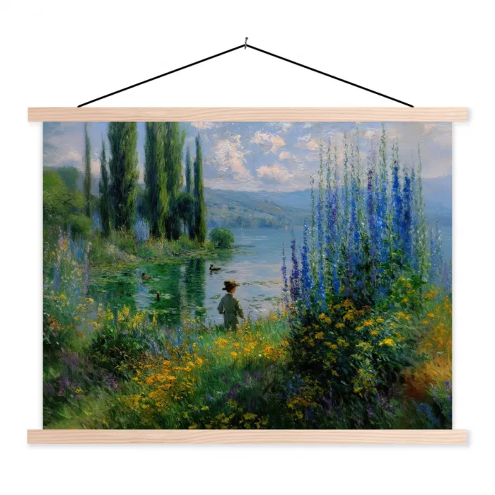Bloemen - Meer - Bergen - Groen textielposter latten blank klein -3d