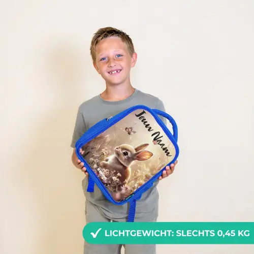 Konijntje - Bruin - Bloemen - Vlinders Kinderrugzak - Blauw middel -sfeer1_NL