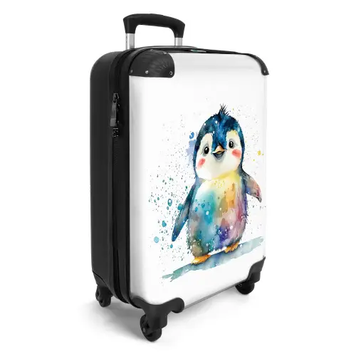 Pinguïn - Regenboog - Waterverf - Dieren - Kinderen NBS - Handbagage koffer - Unisex middel -productfoto_3d