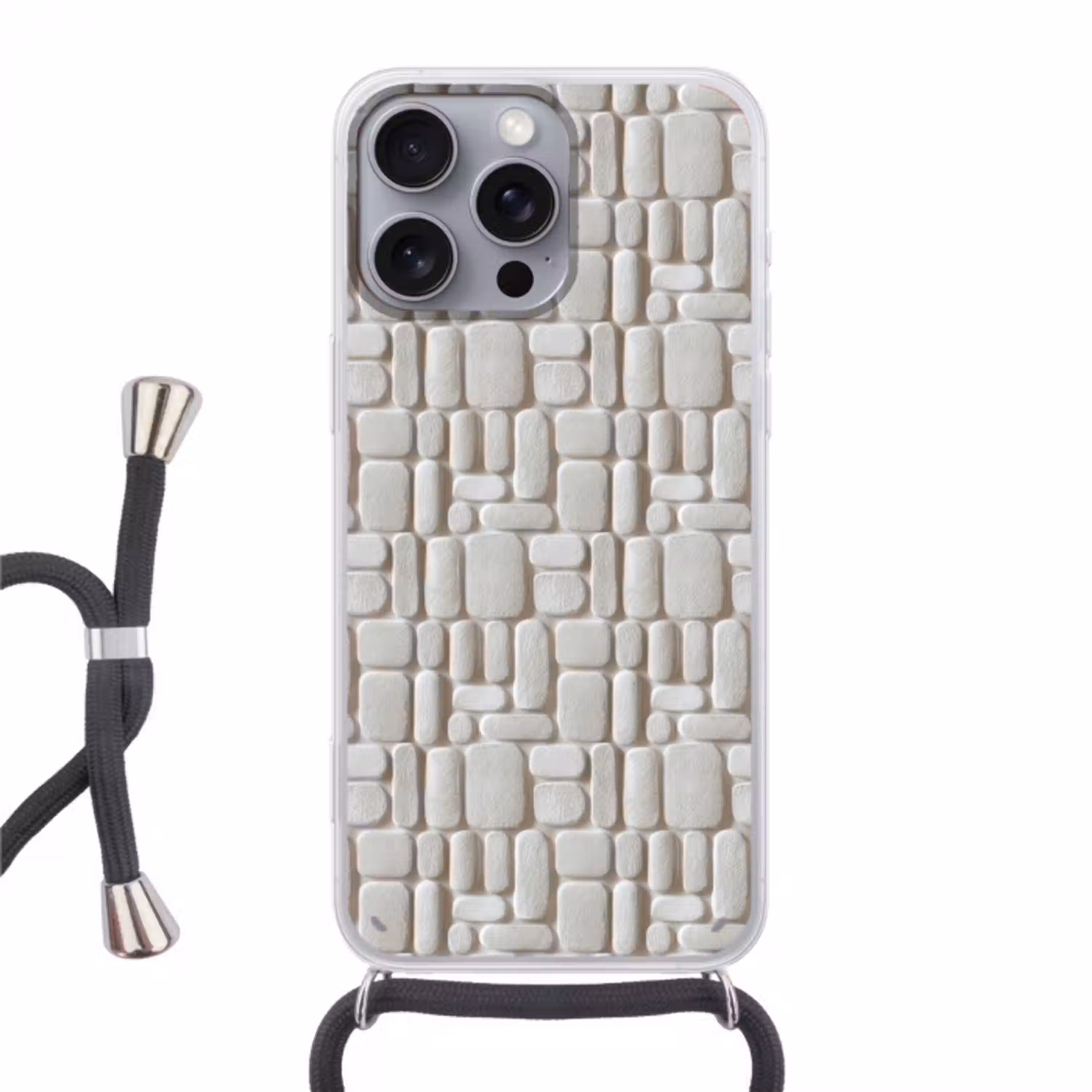 Reliëf - Structuur - Wit Hoesje iPhone 16 Pro Max met koord klein 804 -3d
