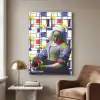 Melkmeisje - Mondriaan - Collage Textielframe zilver middel -sfeer1