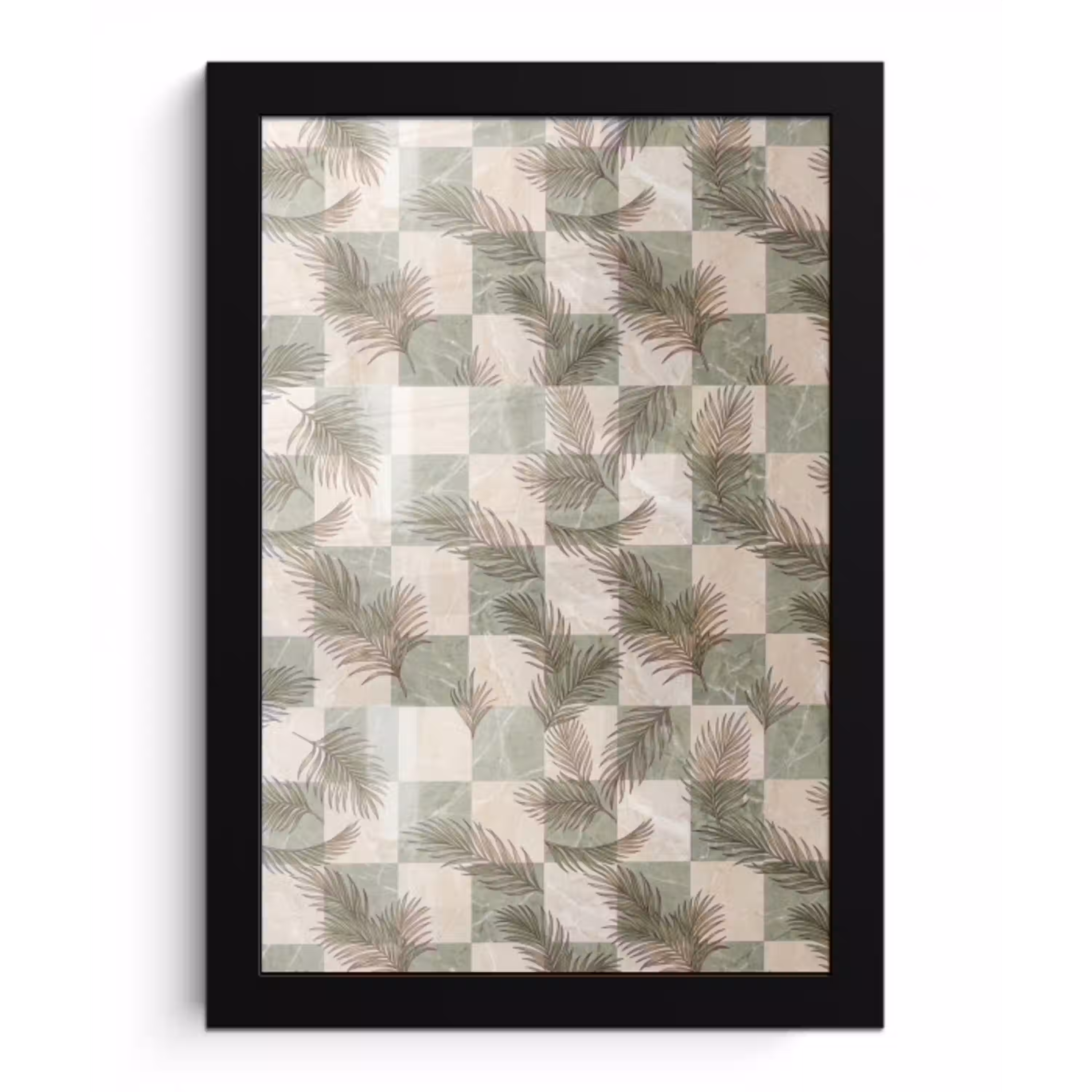 Planten - Bladeren - Marmer - Modern - Groen fotolijst zwart zonder passe partout klein -3d