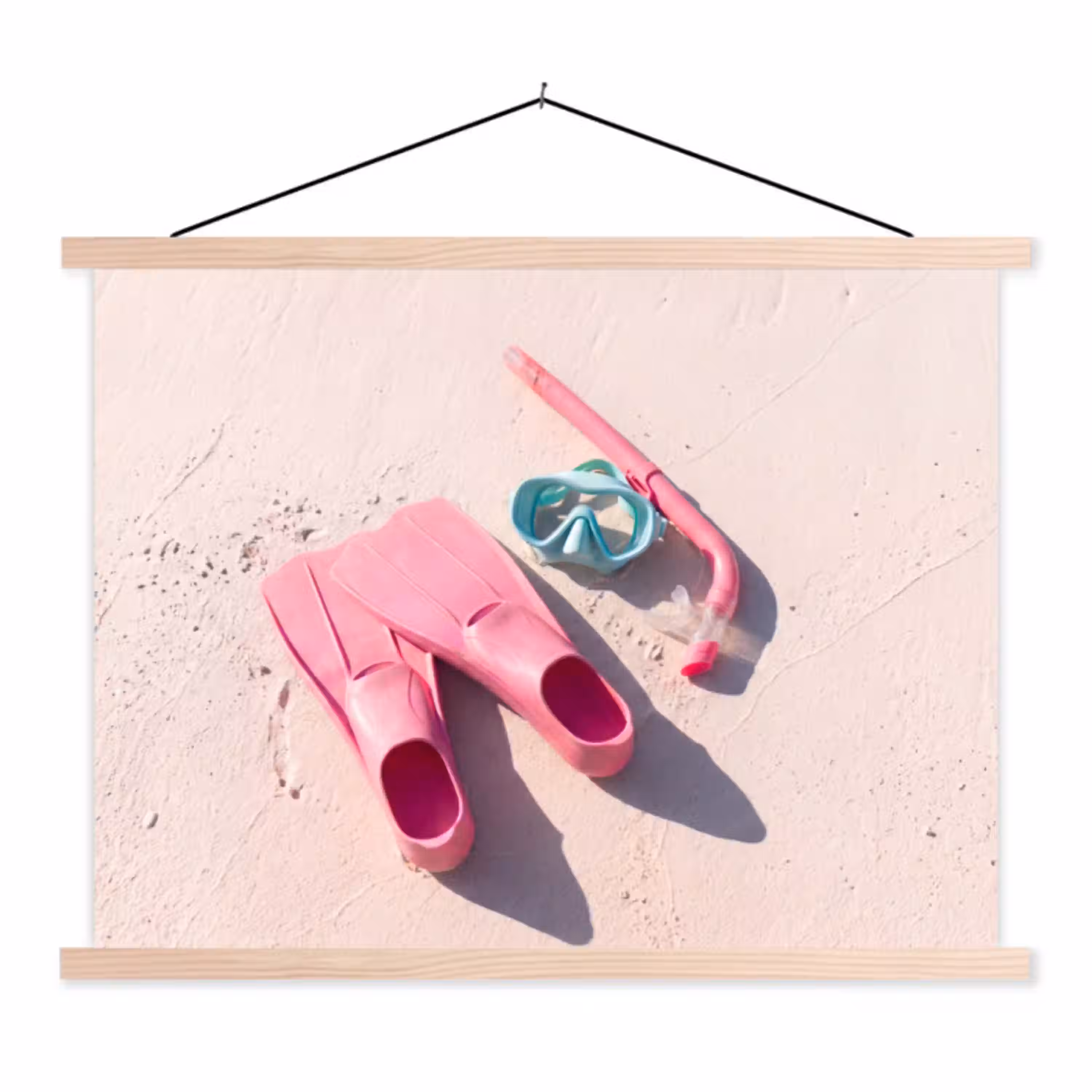 Snorkelset - Strand - Zomer - Roze textielposter latten blank klein -3d