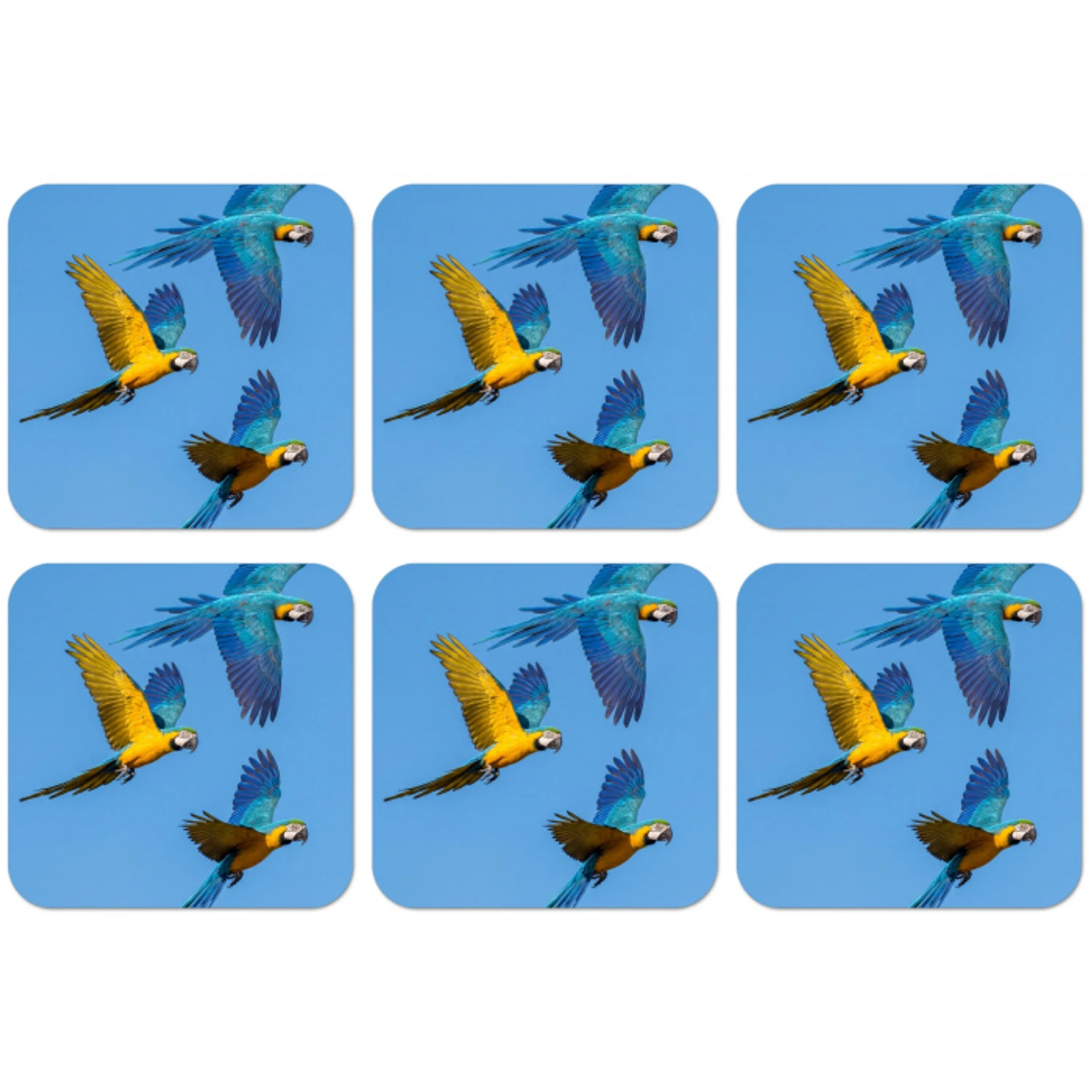 Papagaai - Vliegen - Blauw - Geel onderzetter kurk middel -zkaufland3dotto