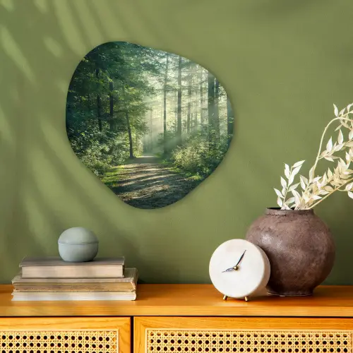 Bos - Pad - Zon - Bomen - Groen - Natuur Wandcirkel Organisch Forex 3mm klein -sfeer2