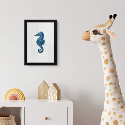 Zeepaardje - Staart - Blauw fotolijst zwart zonder passe partout klein -usfeer4_kinderkamer