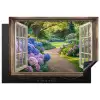 Doorkijk - Tuin - Raam - Hortensia - Bloemen Inductie beschermer vinyl 3mm klein -3d