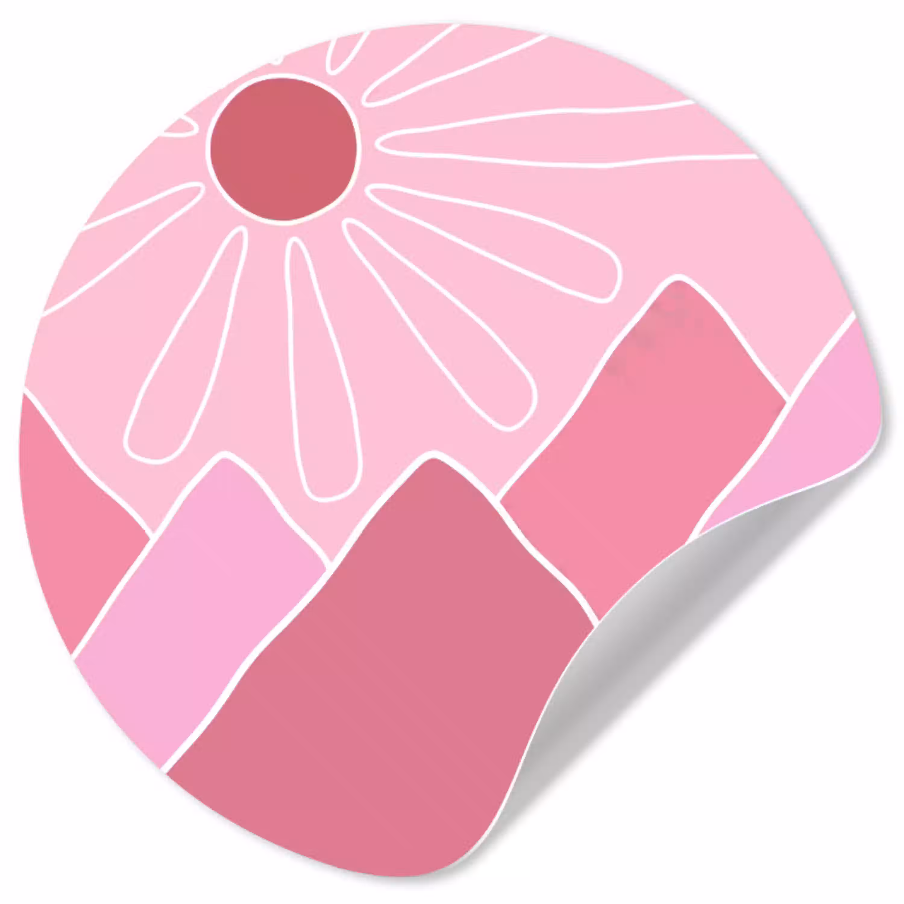 Zon - Bergen - Natuur - Abstract - Roze Wandcirkel behangsticker klein -3d