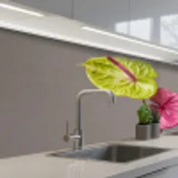 Planten - Anthurium - Groen - Roze keuken achterwand 2 middel -3d_schuin