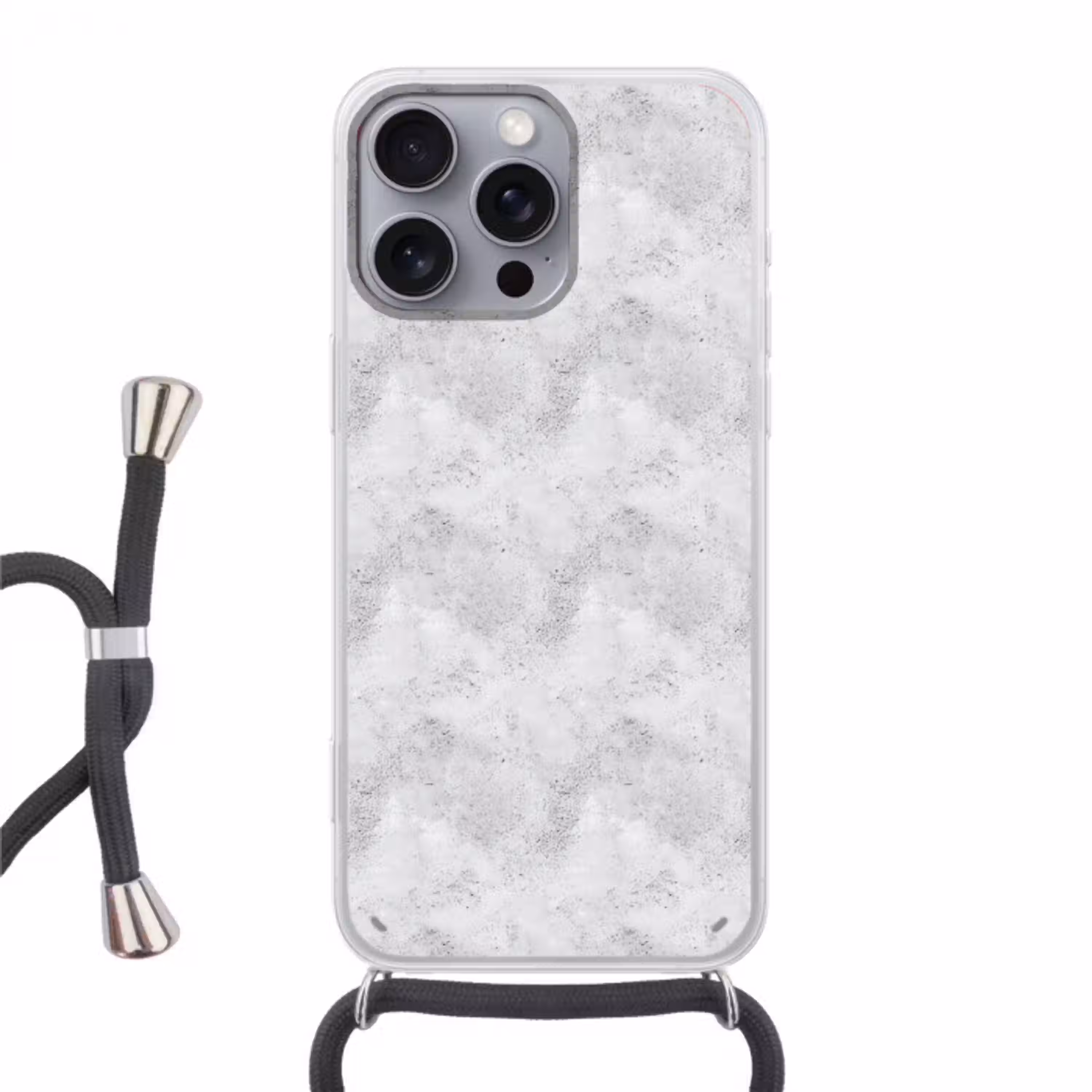 Lichtgrijs - Ruw - Subtiel Hoesje iPhone 16 Pro Max met koord klein 804 -3d