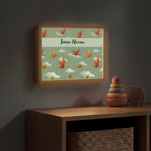 Dino - Oranje - Patroon - Wolken Light Box met batterij (Wandlamp kind) middel -sfeer5_kind
