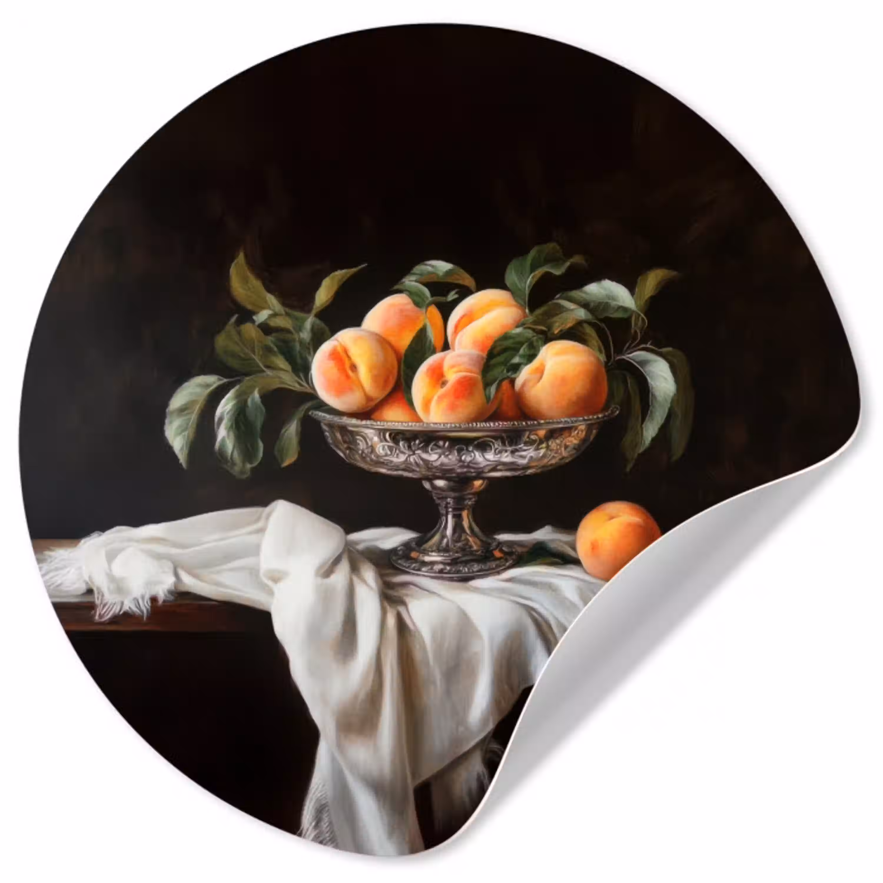 Stilleven - Perziken - Vintage Wandcirkel behangsticker klein -3d