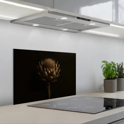 Donkerbruin - Bloem - Textuur - Artisjok keuken achterwand spatscherm klein -3d_schuin