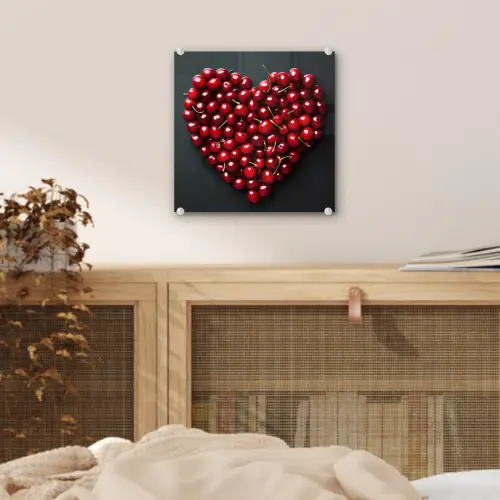 Kersen - Hart - Rood - Zwart plexiglas 5mm klein -sfeer4