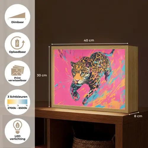 Luipaard - Roze - Oranje - Blauw - Verf Light Box met batterij (Wandlamp) middel -USP_websiteoverzichtNL