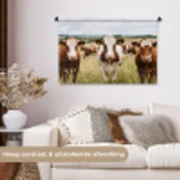 Koeien - Portret - Weide - Boerderij - Nieuwsgierig Wandkleed katoen middel -sfeer1