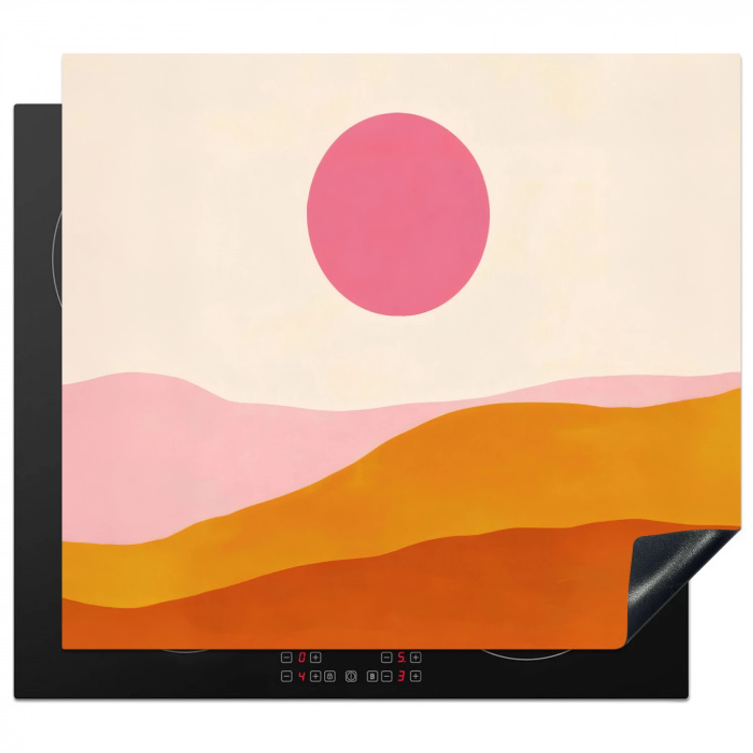 Zon - Heuvels - Abstract - Roze Inductie beschermer vinyl 3mm middel -3d