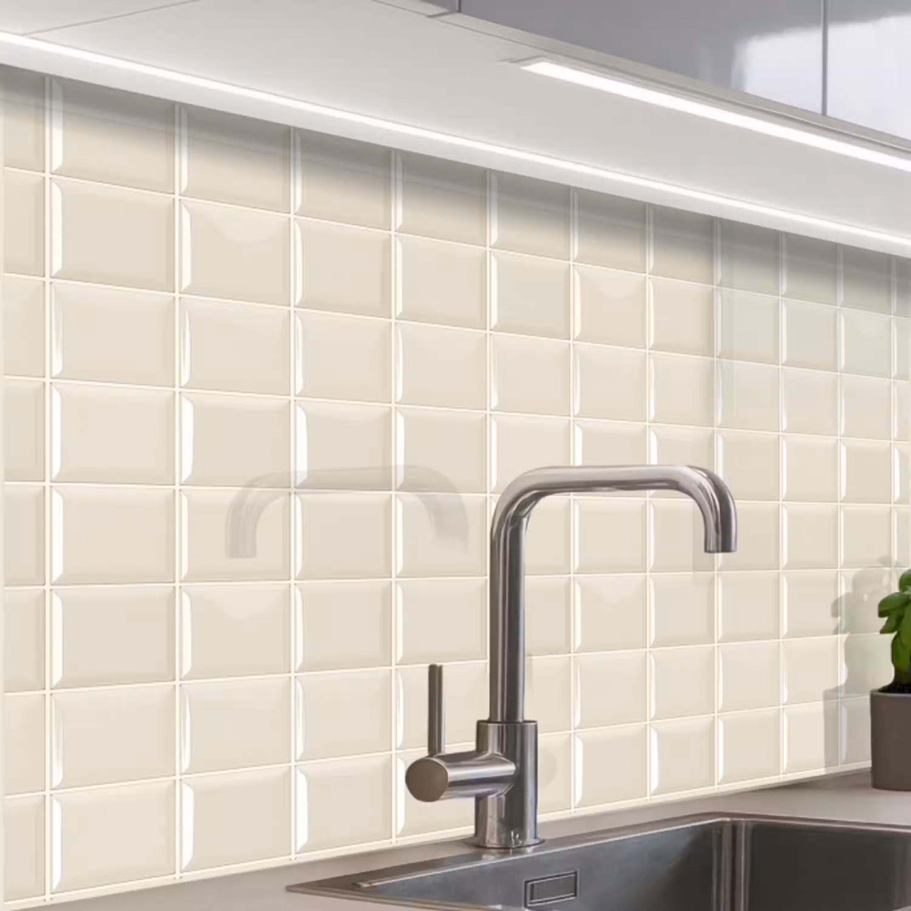 Vierkant - Tegels - Glans - Beige keuken achterwand 2 middel 865 -zzzz3d_schuin