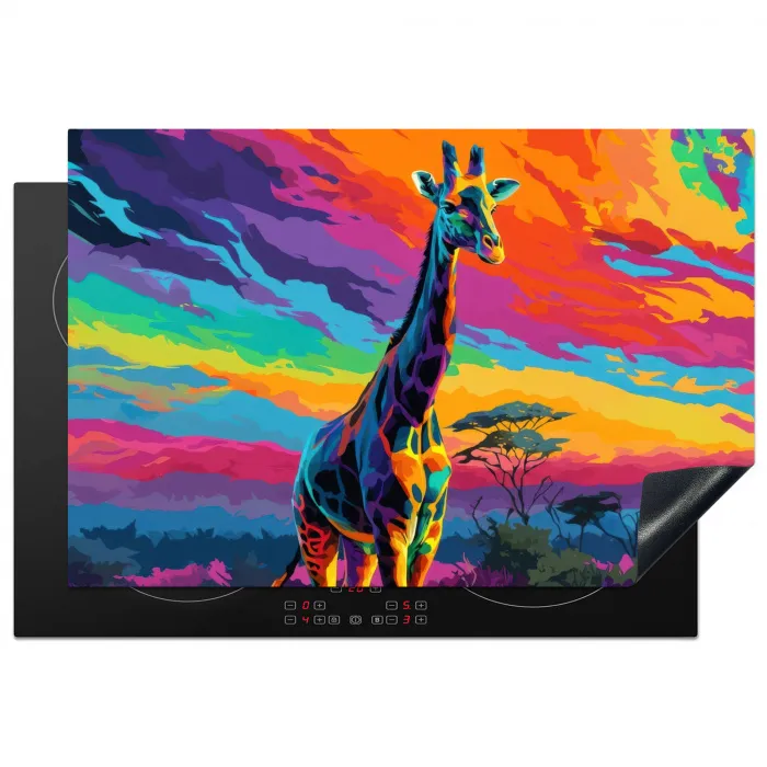 Giraffe - Savanna - Lucht - Gekleurd Inductie beschermer vinyl 3mm klein -3d
