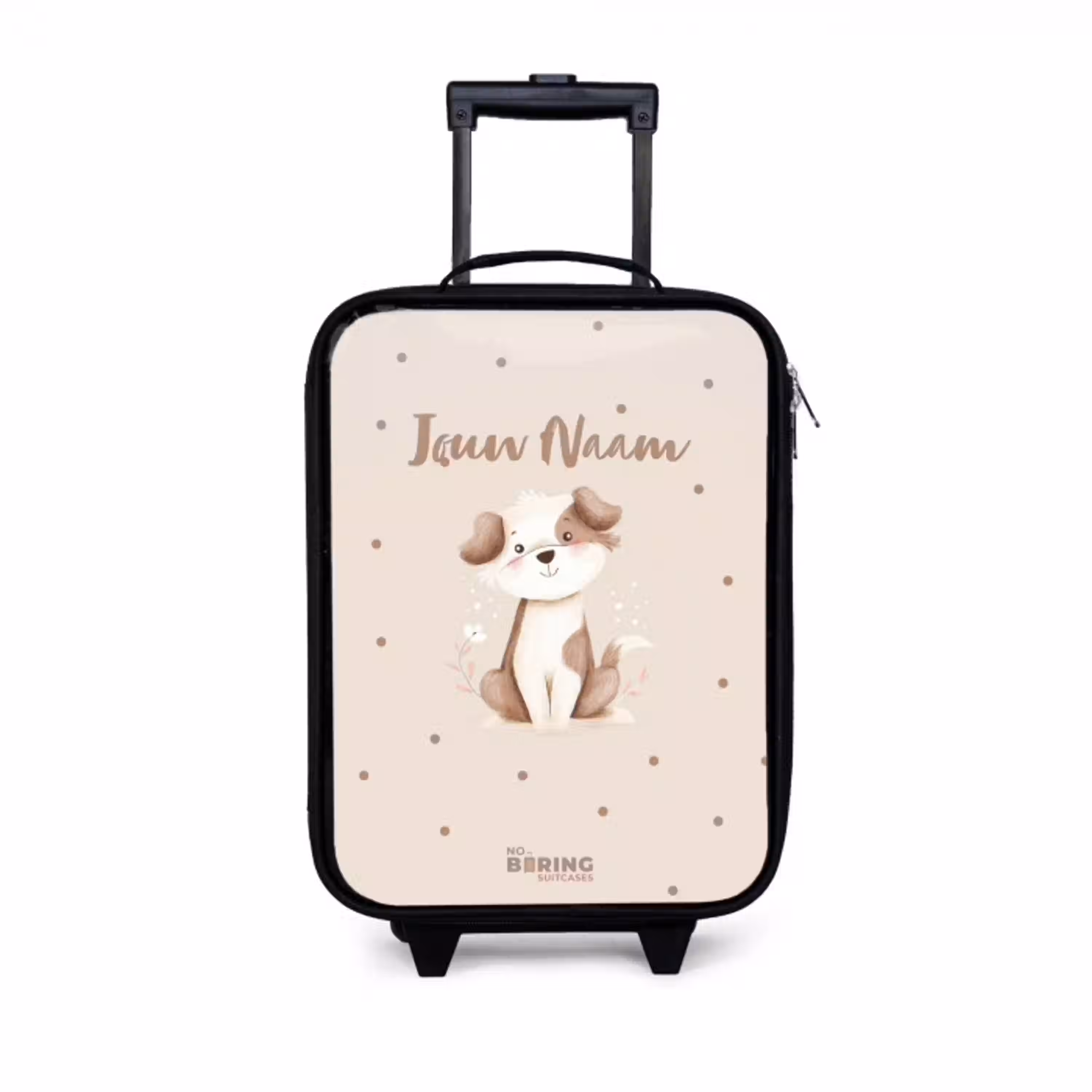 Honden pup omringd door bruine stippen Kinderkoffer - Zwart klein -3d