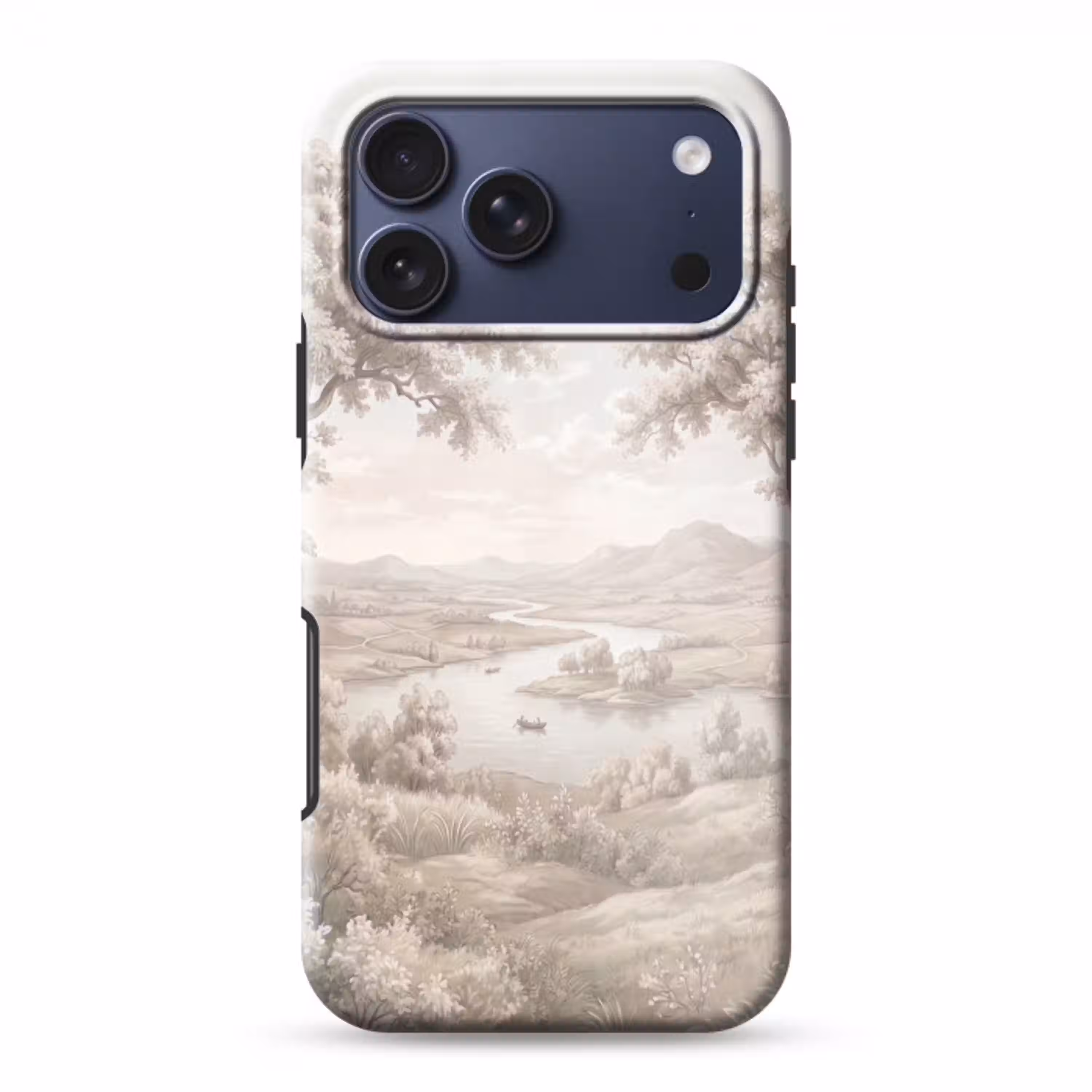 Rivierlandschap - Bergen - Natuur - Vintage - Beige Toughcase MagSafe Apple iPhone 17 Pro Max klein -3d