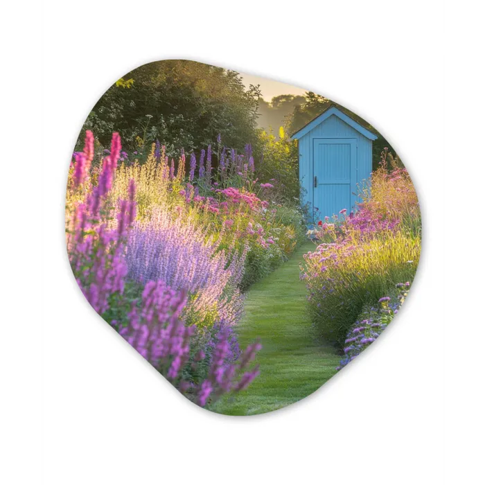 Tuinhuisje - Blauw - Bloemen Wandcirkel Organisch Forex 3mm klein -3d