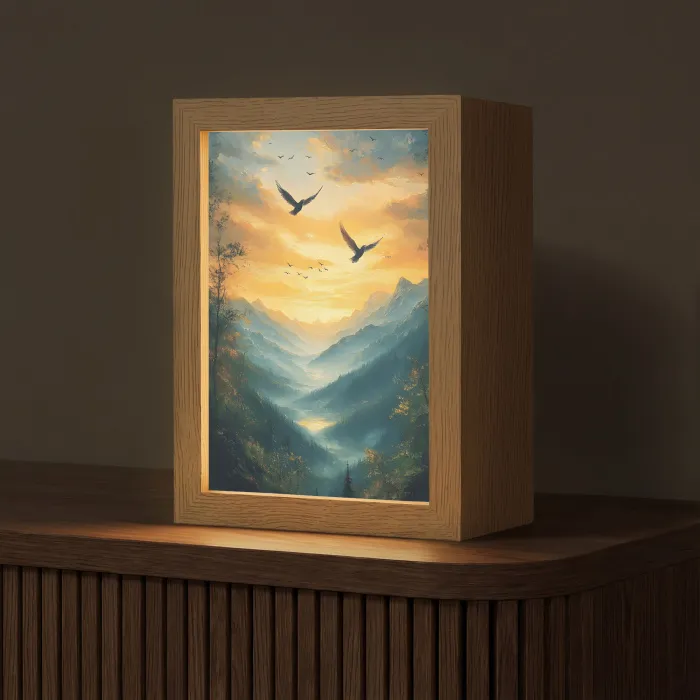 Vogels - Zon - Bomen - Groen Light Box met kabel (Tafellamp) klein -z3d_website