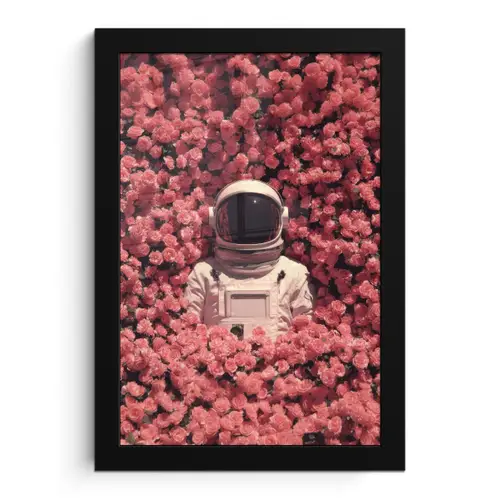 Bloemen - Roze - Astronaut fotolijst zwart zonder passe partout klein -3d