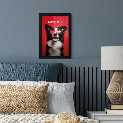 Hond - Hartjesbril - Loveyou - Rood fotolijst zwart zonder passe partout klein -sfeer3