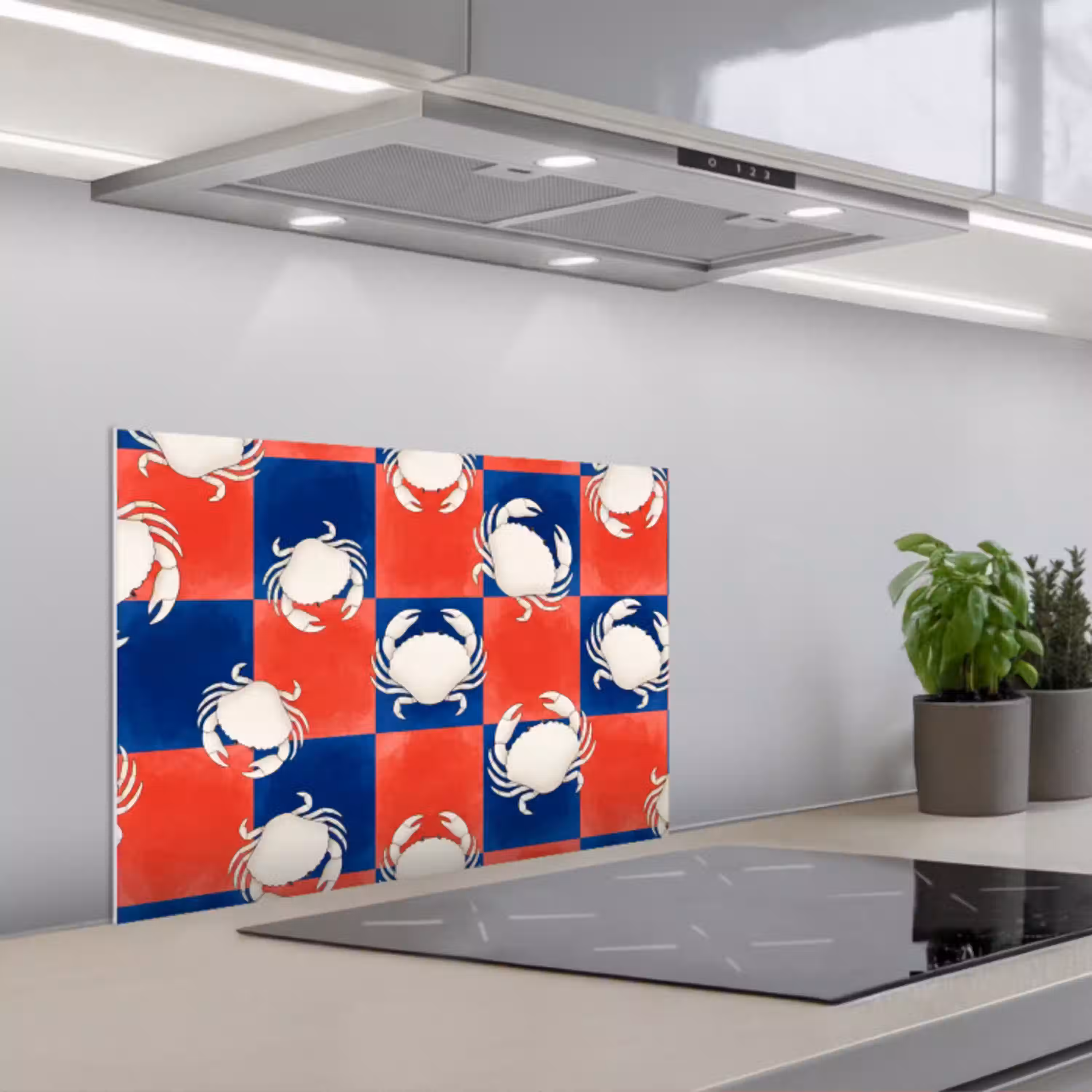 Patroon - Zeeleven - Rood - Blauw - Abstract keuken achterwand spatscherm klein -3d_schuin